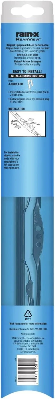 Rain-X 850035 RearView 12-1 Rear Wiper Blade, 12 Inch Conventional Rear Wiper Blade, Fits J-Hook (Pack Of 1), Automotive Replacement Wiper Blades That Meet Or Exceed OEM Quality And Design Standards
