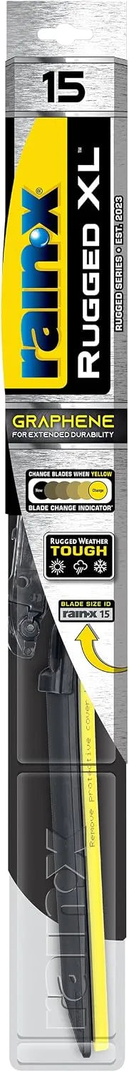 Rain-X 870415 Rugged XL Wiper Blade 15", Windshield Wipers Replacement, Quiet & Durable Beam Design, All Weather Performance & Easy Universal Install, Blade Wear Indicator (Pack of 1)