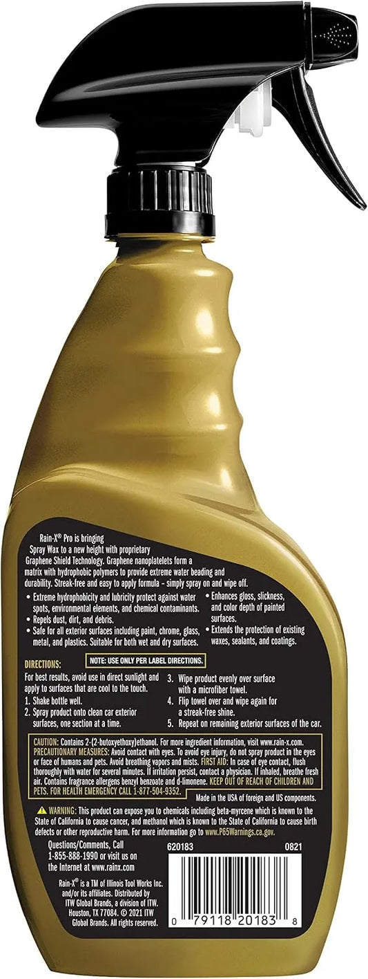 Rain-X PRO 620183 Graphene Spray Wax, 16oz - Enhances Gloss, Slickness and Color Depth of Painted Surfaces While Repelling Dust, Dirt and Debris, Extending Existing Wax Protection