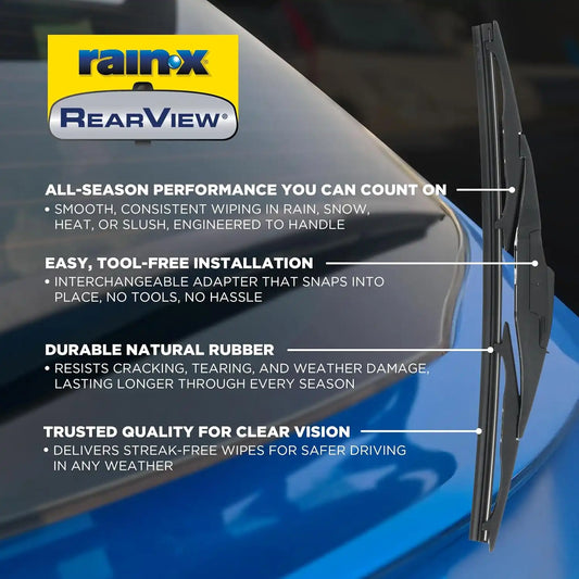 Rain-X 850218 RearView Wiper Blade 13", OEM Replacement Rear Windshield Wiper, Interchangeable Adapter for Easy Installation, All-Weather & All-Season Performance, Beam