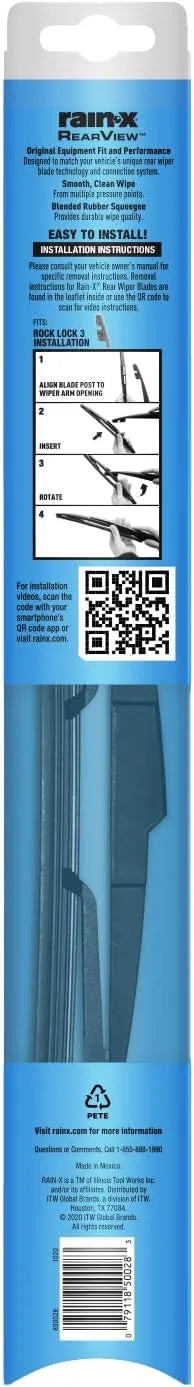 Rain-X 850025 RearView 14-B Rear Wiper Blade, 14 Inch Composite Rear Wiper Blade, Fits Rock Lock 3 (Pack Of 1), Automotive Replacement Wiper Blades That Meet Or Exceed OEM Quality And Design Standards