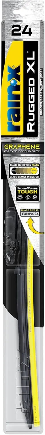 Rain-X 870424 Rugged XL Wiper Blade 24", Windshield Wipers Replacement, Quiet & Durable Beam Design, All Weather Performance & Easy Universal Install, Blade Wear Indicator (Pack of 1)