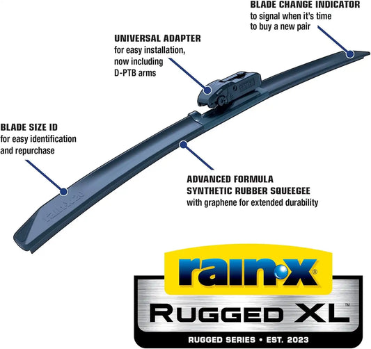 Rain-X 870416 Rugged XL Wiper Blade 16", Windshield Wipers Replacement, Quiet & Durable Beam Design, All Weather Performance & Easy Universal Install, Blade Wear Indicator (Pack of 1)